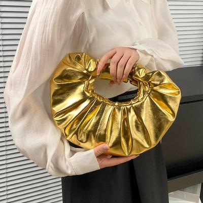 Fashion Design Cloud Bag New Metallic Luster Solid Color PU Pleated Bag High-end Women's Clutch Bag