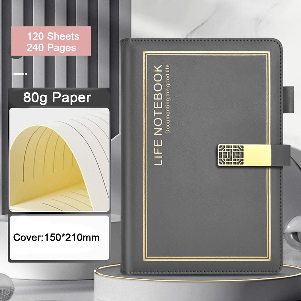 A5 Leder-Business-Notizbuch, Schnallendesign, Arbeitsbesprechungs-Protokollbuch, Schüler-Fachheft, verdicktes Tagebuch, linierte Seiten, Reiselogbuch,