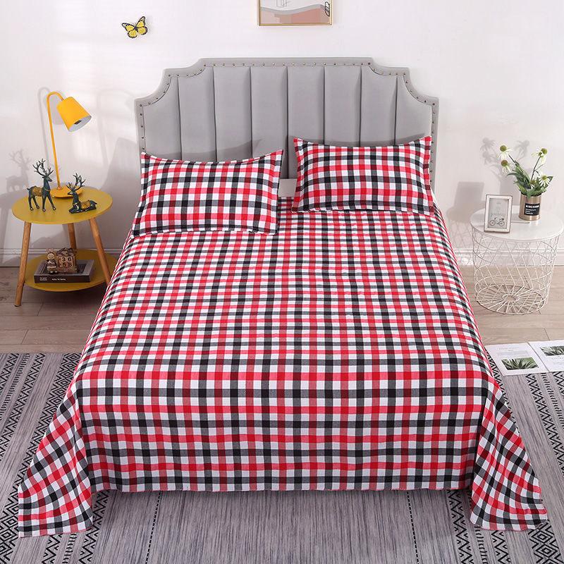 Plaid Bed Flat Sheets Home Textile Modern Single Queen King Size Bedspread Bedding Brushed Breathable Anti-Mites Mattress Cover