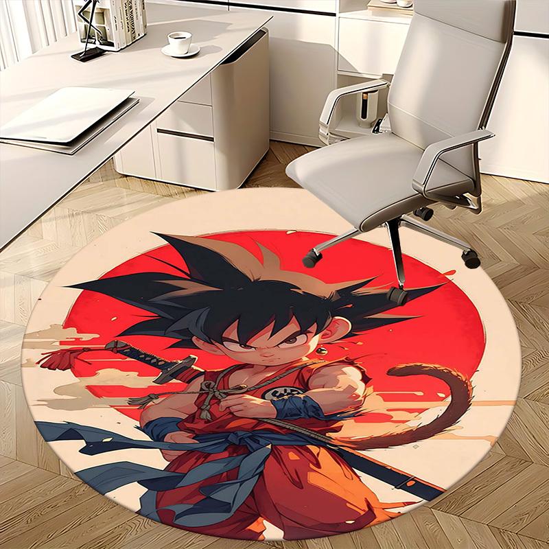 1pc Dragon Ball Z Goku Anime Cartoon Design Round Carpet Office Chair Mat Non-Slip Rug for Home Decor