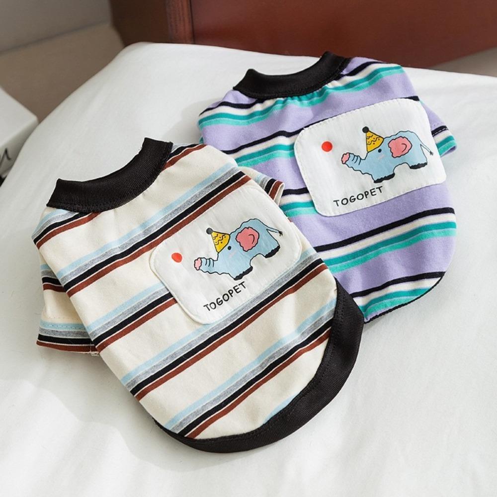Cartoon Pet Elephant Striped T-shirt Sun Protection Cool Pet Sweatshirt Pet Clothes  Four Seasons