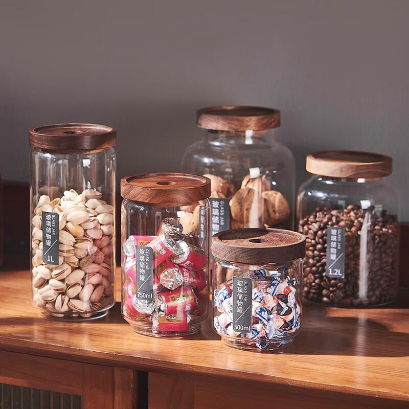 Retro Glass Tea Caddy with Acacia Wood Lid 750ml