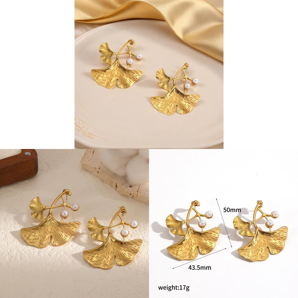 Ginkgo Leaf Earrings For Women Stainless Steel Elegant Jewelry Gift