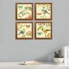 Jardin Bird Framed Painting/Posters for Room Decoration, Set of 4 Brown Frame Art Prints/Posters for Living Room (4 Unit, 9 X 9 Inches)
