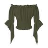 Women Vintage Off Shoulder Blouse Tie Front Mid Sleeve Casual Top Elastic Waist Ruffle Hem Shirt