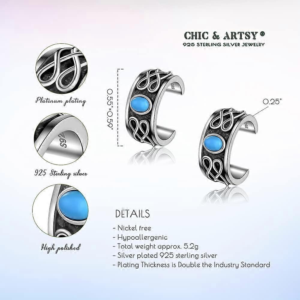 925 Sterling Silver Turquoise Celtic Knot Oxidized Ear Cuffs For Women No Piercing Ear Cuffs Wide Ear Lobe Cuff Viking Ear Cuff For Women Men