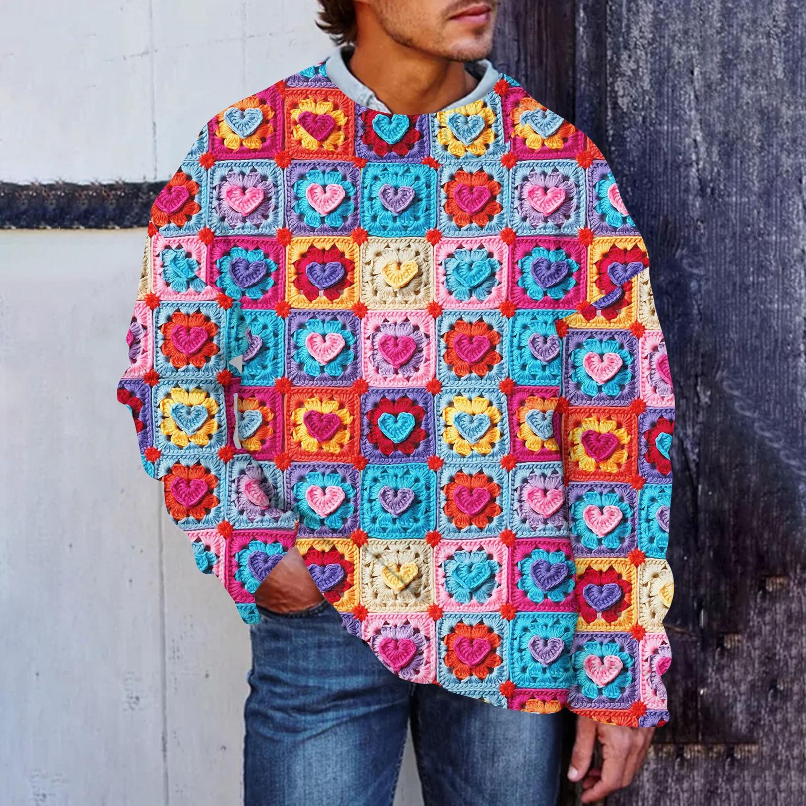 

Мужской свитер с принтом ко Дню святого Валентина, толстовка с круглым вырезом, свободный топ с длинными рукавами L синий