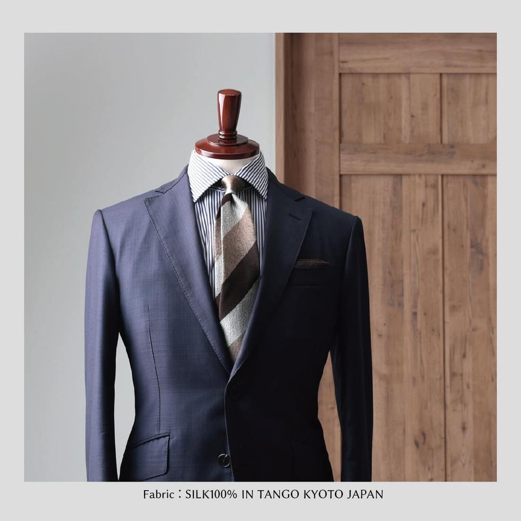 [Y&TAILOR] Kyoto Tango-made Melange Silk Necktie, 100% Silk, High-Quality, Made In Japan, Stylish, Business, Gift (Melange 3 Colors  Brown X Beige)