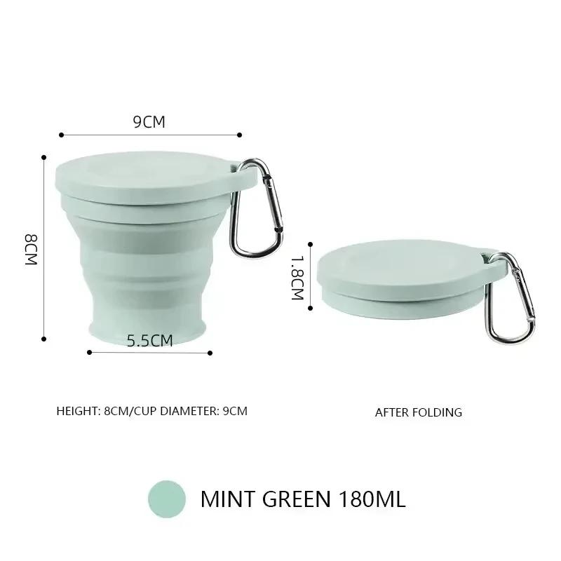 180ML Folding Cup Mini Retractable Cup Silicone Portable Teacup Outdoor Travel Coffee Telescopic Drinking Mug with Lid