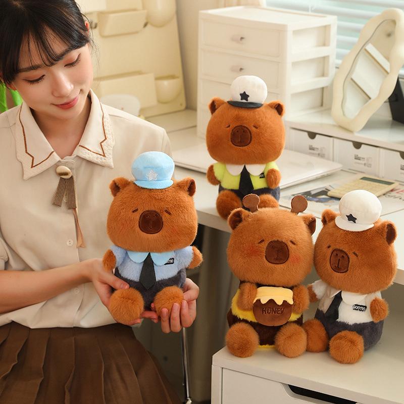 Cute police capybara doll plush toy capybara turned into bee doll children's company soothing doll