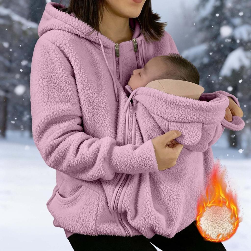 Damen Winter Warm Fleece Umstandsmantel mit durchgehendem Reißverschluss Babytragejacke Schwangerschaftskleidung