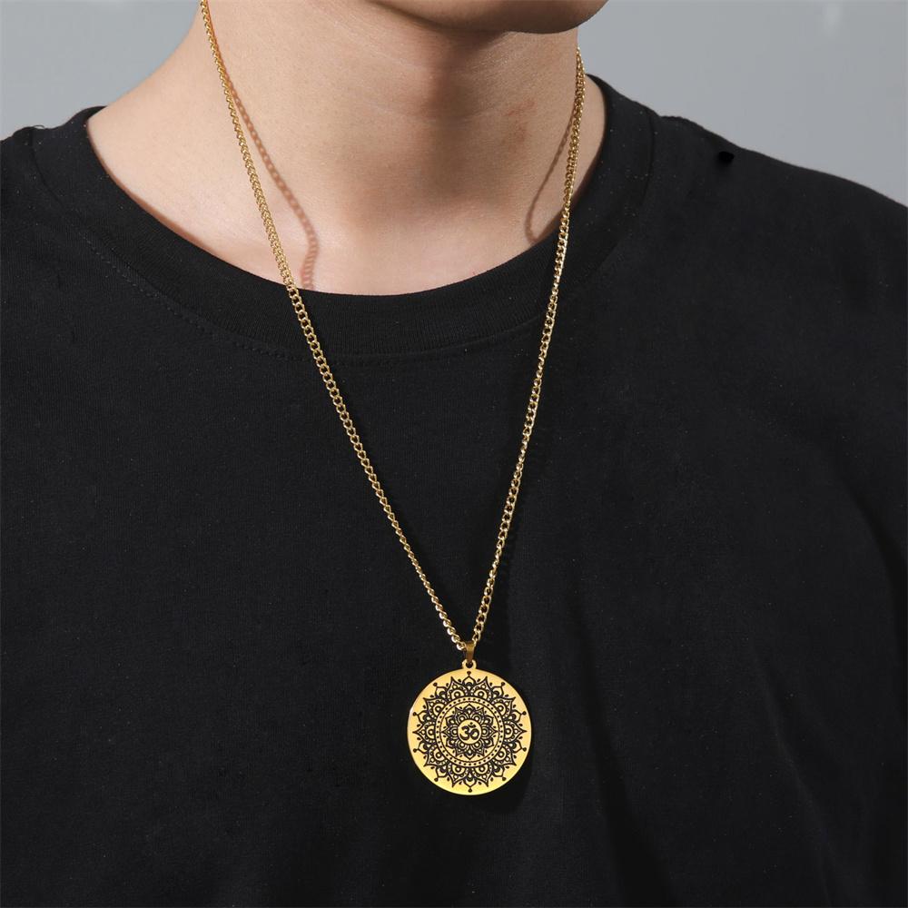  Buddhist Lotus Flower Om Symbol Pendant Necklace Mandala Hindu Yoga Inspirational Meditation Necklaces Religious Jewelry