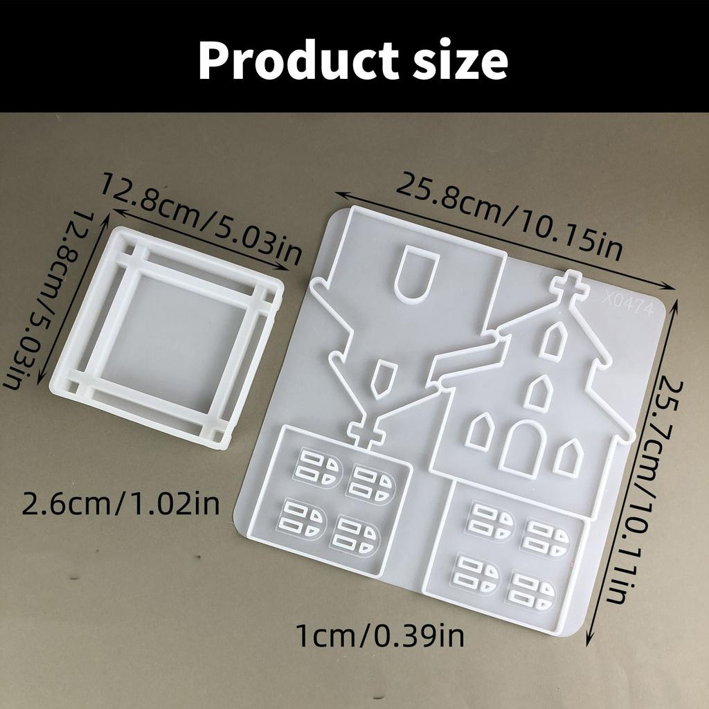 2 Stück Silikonform Set Bastelformen Kirchenform Tischdekorative Formen Geeignet für Resin- und Gipsguss