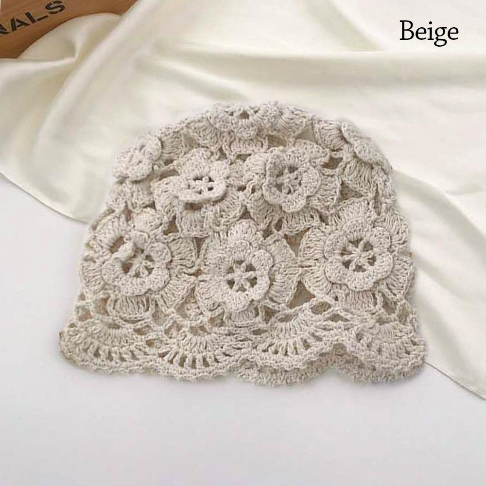 Flowers Baotou Hat Hollowed Out Skullies Hat Breathable Beret Cap  for Women