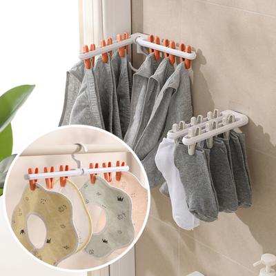 Clothes Drying Rack Small Folding Underwear Hangers with 6 Clips 360 Degree Rotatable Multifunctional Laundry Hanger for Socks Towels Bras Baby