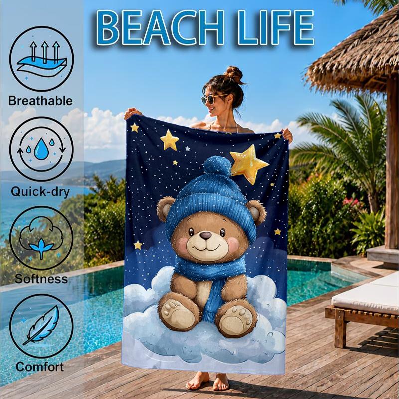 Teddy Bear Night Sky Beach Towel, Microfiber Beach Towel, Perfect For Pool, Beach, Travel, Home Decor Beach Party Fan Gifts