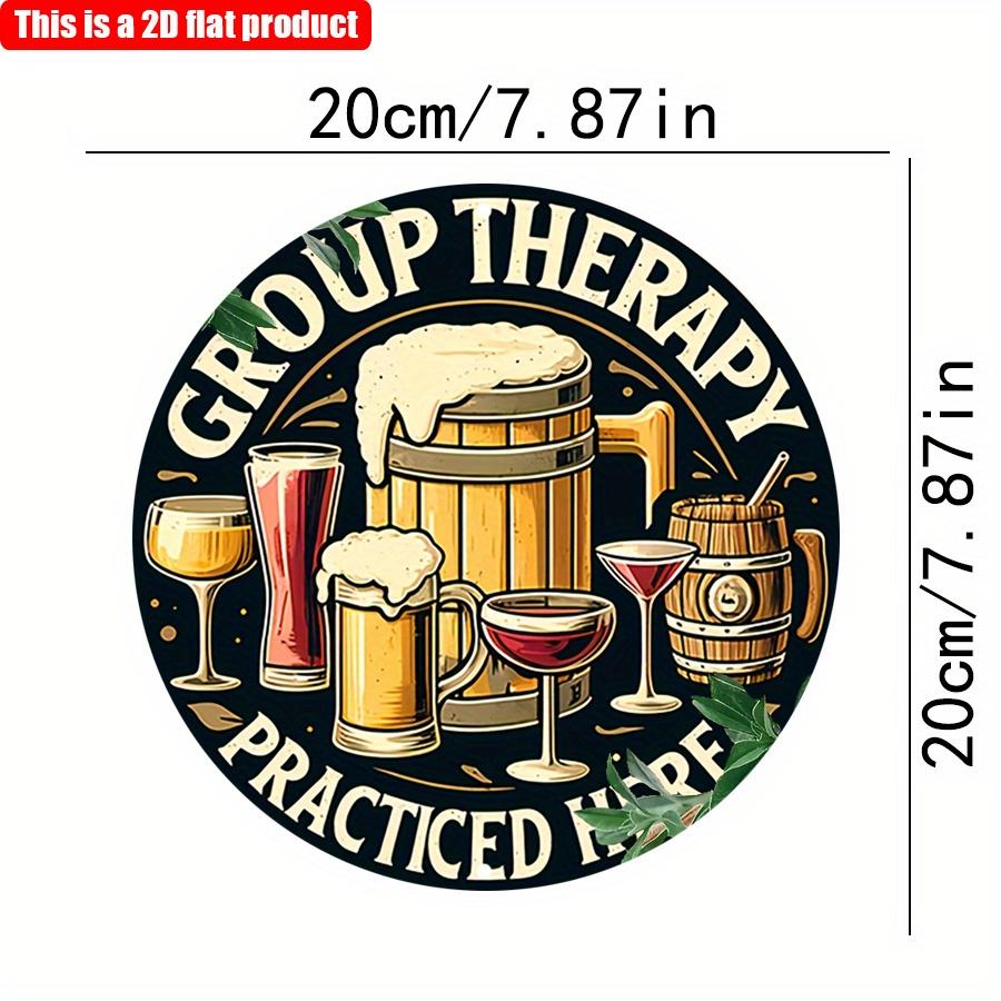 

2D плоский 20*20 см 1 шт. Знак «Здесь практикуется групповая терапия», винтажная художественная табличка для пивного бара, узоры в виде винных бочек и бокалов, классическая вывеска в стиле ретро для бара 20*20cm