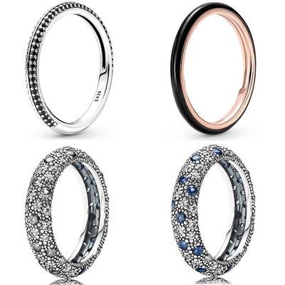 Nuovo anello in argento sterling 925 con nastro intrecciato nero scioccante, anello per lo styling con cristalli per le donne, gioielli regalo fai da te