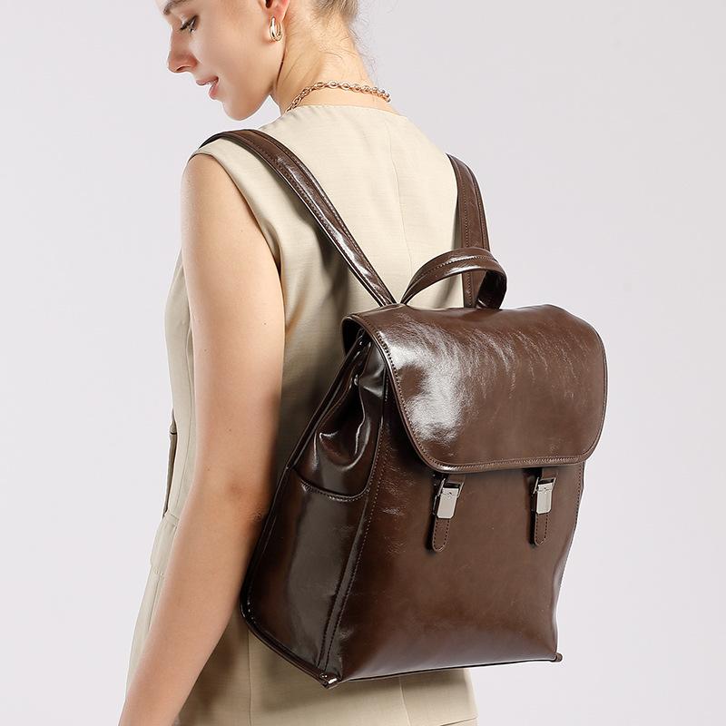 Genuine Leather Neutral Casual Handbag Fashionable Large Capacity Business Computer Backpack Cowhide Women's Bag