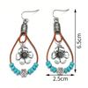 1 Pair Bohemian Style Alloy Plum Blossom Pendant With Turquoise Beads, Double Layer Dangle Earrings, Vintage Fashionable Jewelry Gift For Women