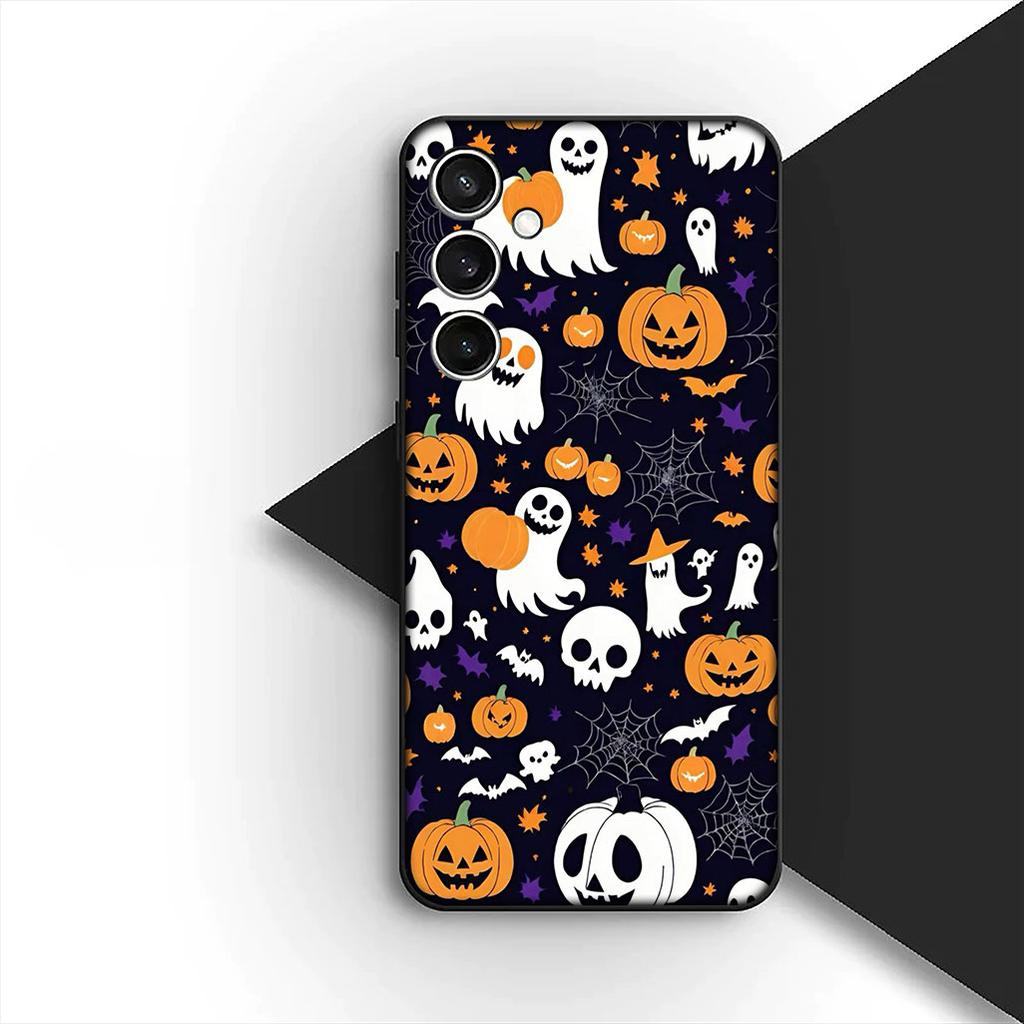 for Samsung Galaxy A35 A36 A55 A26 A05 A06 A14 A50 A51 A53 A54 A12 A13 A23 Phone Case with Little Ghost Halloween Pumpkin Flower
