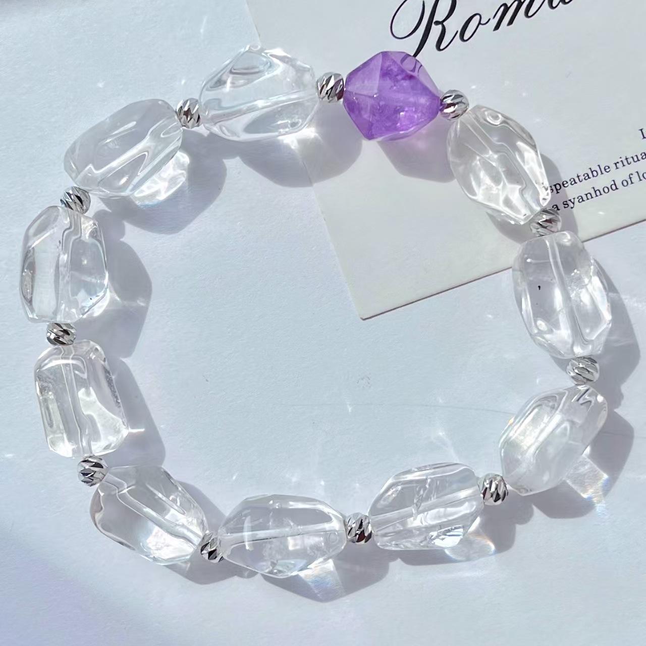High Quality Natural Glass Body High Definition White Crystal Amethyst Design Bracelet Bracelet