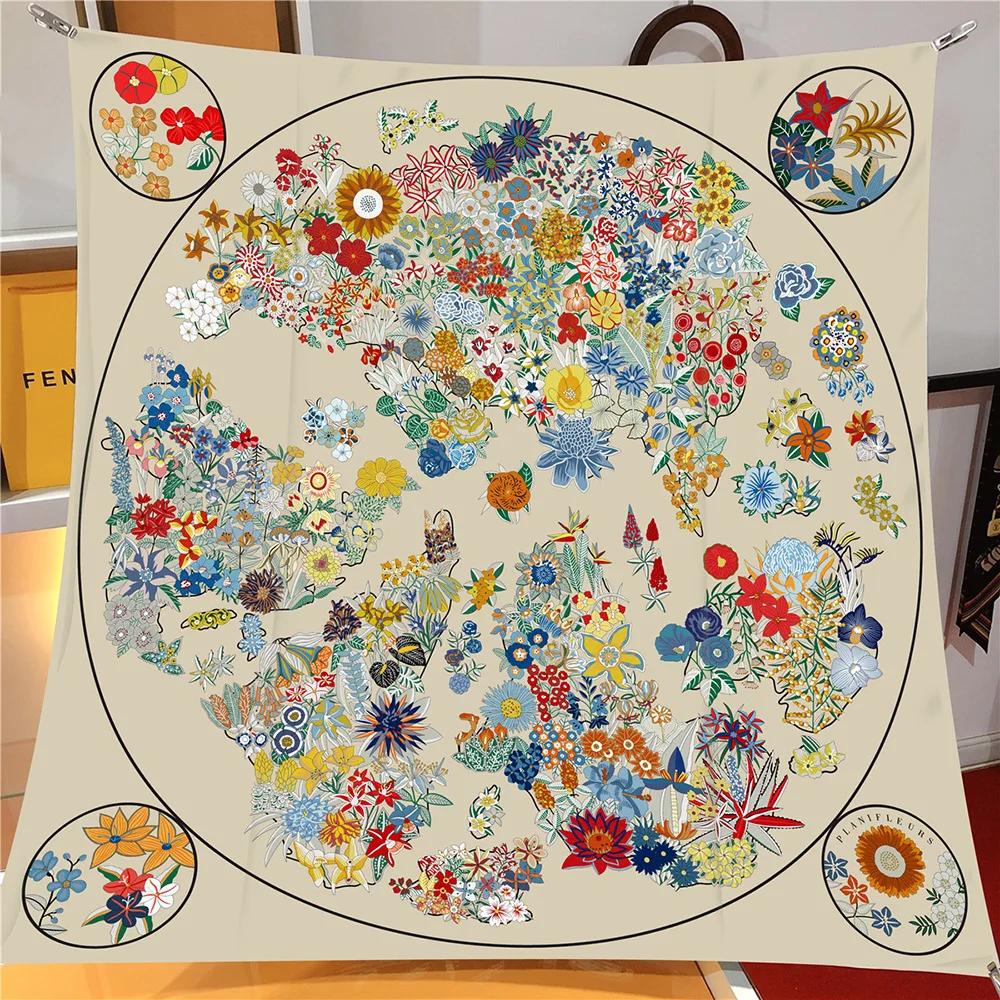 Vintage Flower Map Women S Fashion Versatile Decorative Shawl Large Square Scarf Headscarf Scarf Scarf 90cm