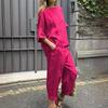 Women's Shirt Set2025 Summer New Arrival Women's Plus Size Cotton Linen Shirt Outfit High Waist Loose Pants