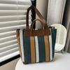 Large Stylish Color Block Striped Canvas Tote Bag For Women In Blue Black Or Khaki