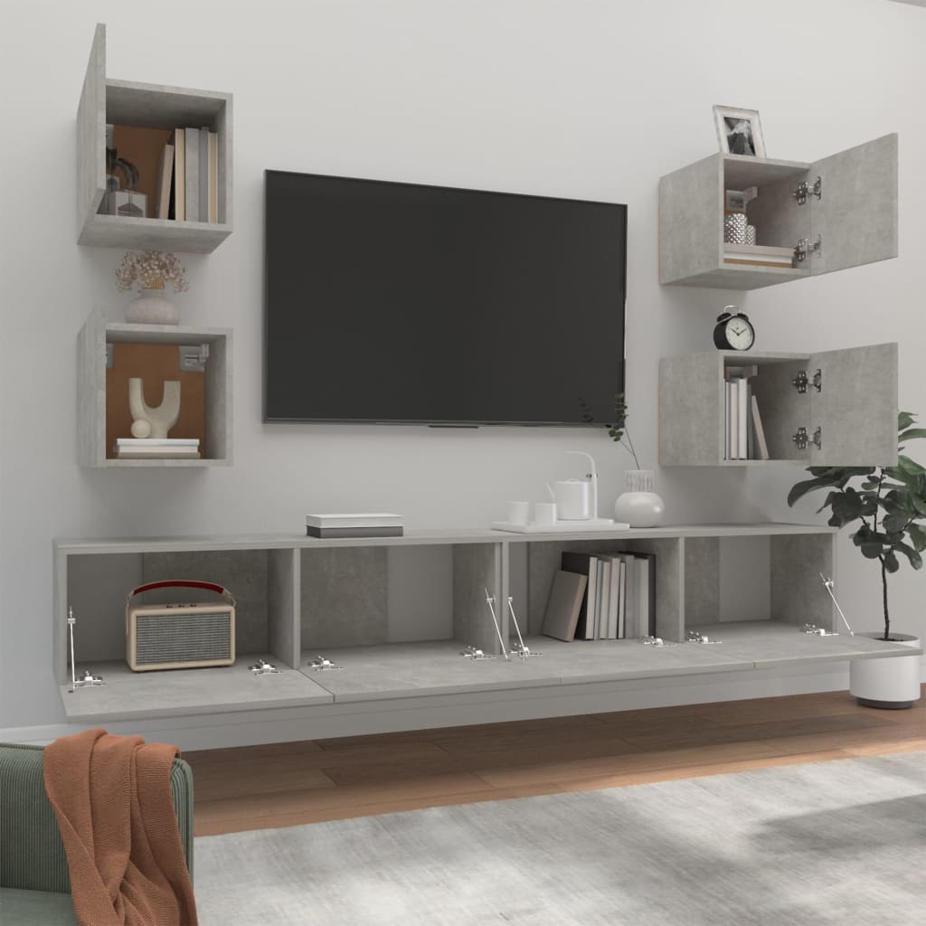 6 piece TV cabinet set concrete grey particleboard