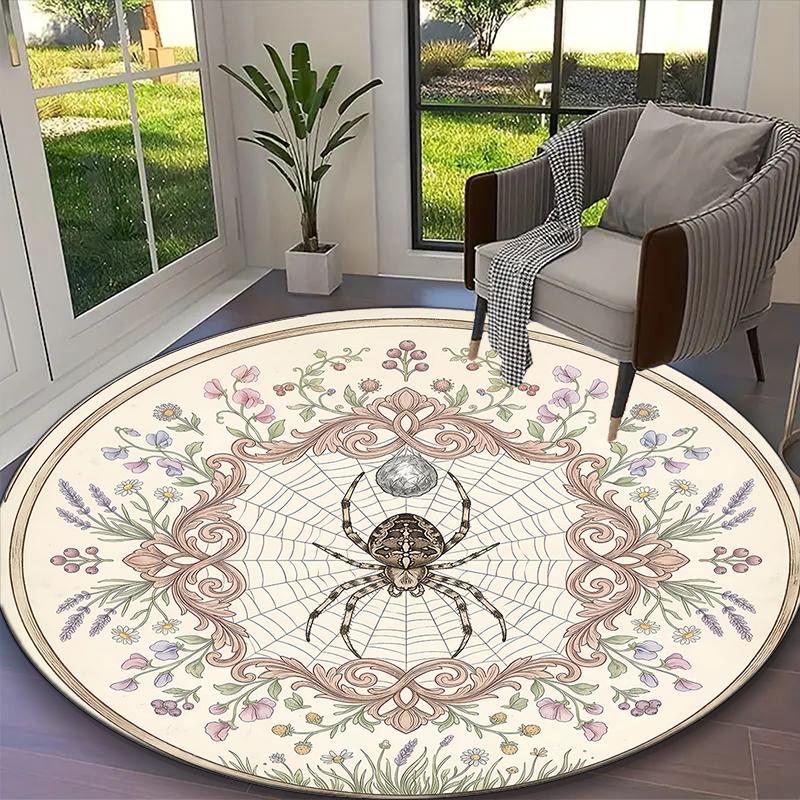 1pc Office Carpet, Dark Widow Ornate Spider Visions Chair Rug, Living Room Printed Round Rug, Home Chair Floor Mat