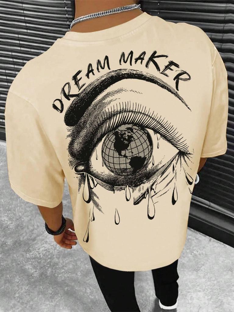 Dream Maker Tearful Earth Printing T-Shirt Men Clothes Summer Loose Tee Cotton Casual Street Tshirt Hip Hop Oversize T Shirts