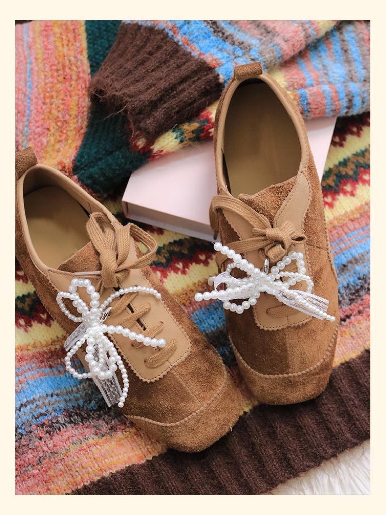 Lace-up mid-mouth single shoes women's 2025 spring and autumn new Korean version color matching casual Doudou shoes women's versatile soft-soled small