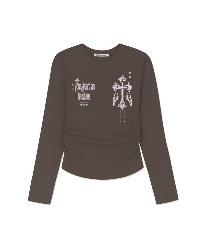 ESCAPEFROM Guardian Cross Print Slim Fit Shirred Long Sleeve [4 Colors]