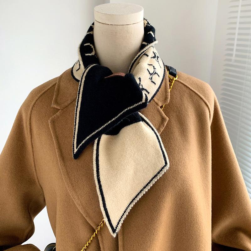 New European and American Letter Knitted Wool Scarf Fashionable Decoration Student Style Double-sided Two-color Scarf for Women