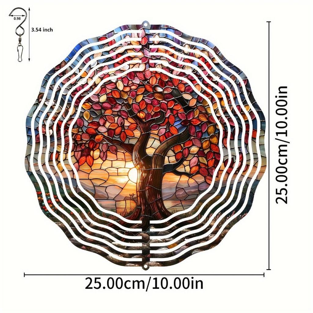 Tree of Life Wind Spinner, 10-Inch 2D Metal Hanging Garden Decor, No Power Needed Outdoor Wind Chime, Halloween Yard Art with Rotating Hook, Gift