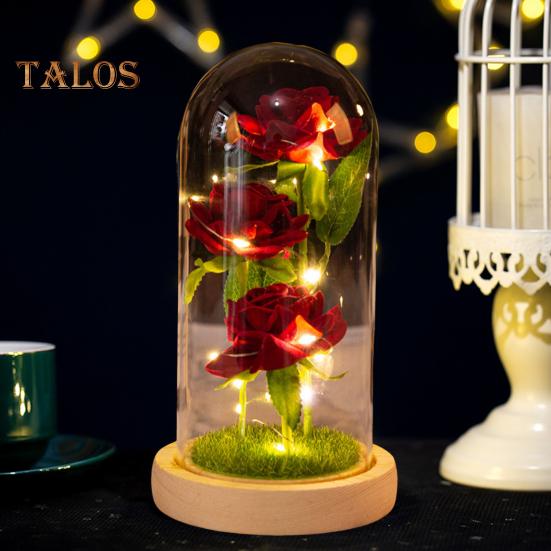 Preserved Rose In Glass Dome LED Light Up Eternal Flower Romantic Forever Rose Gift for Women Valentine's Day Mother's Day