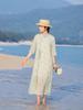 2026 Summer Women's Linen Embroidered Stand Collar Mid-Sleeve Qipao Dress with Slit