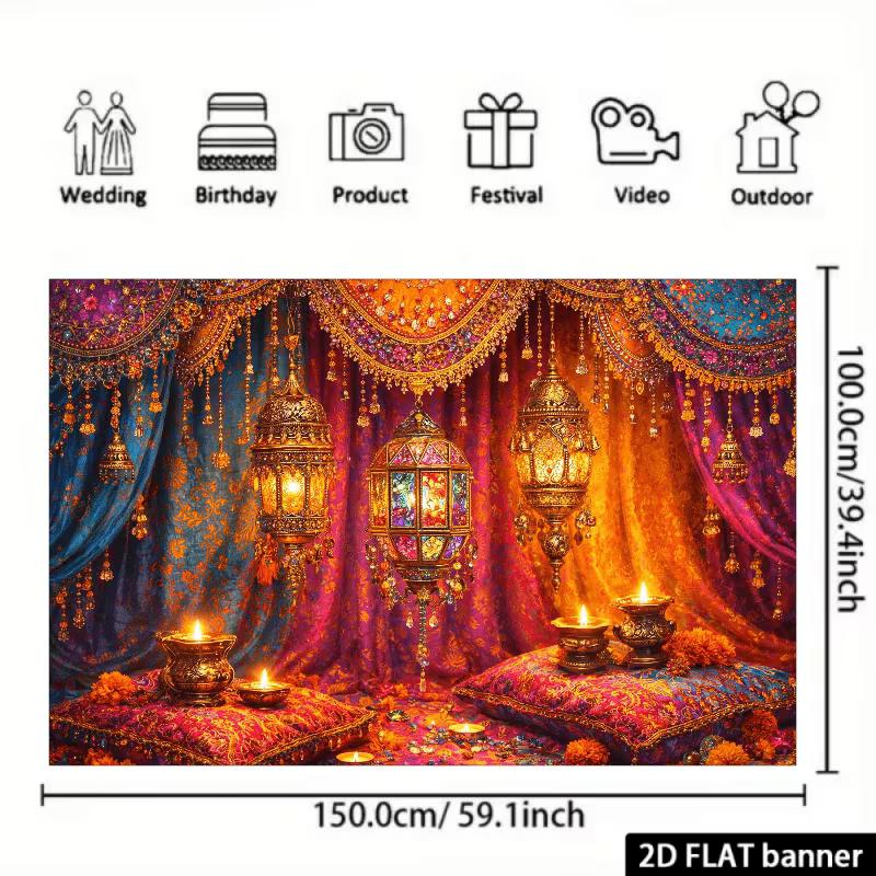 2D Arabian Nights Background Cloth Moroccan Lantern Diwali Candle Tapestry Wall Hanging
