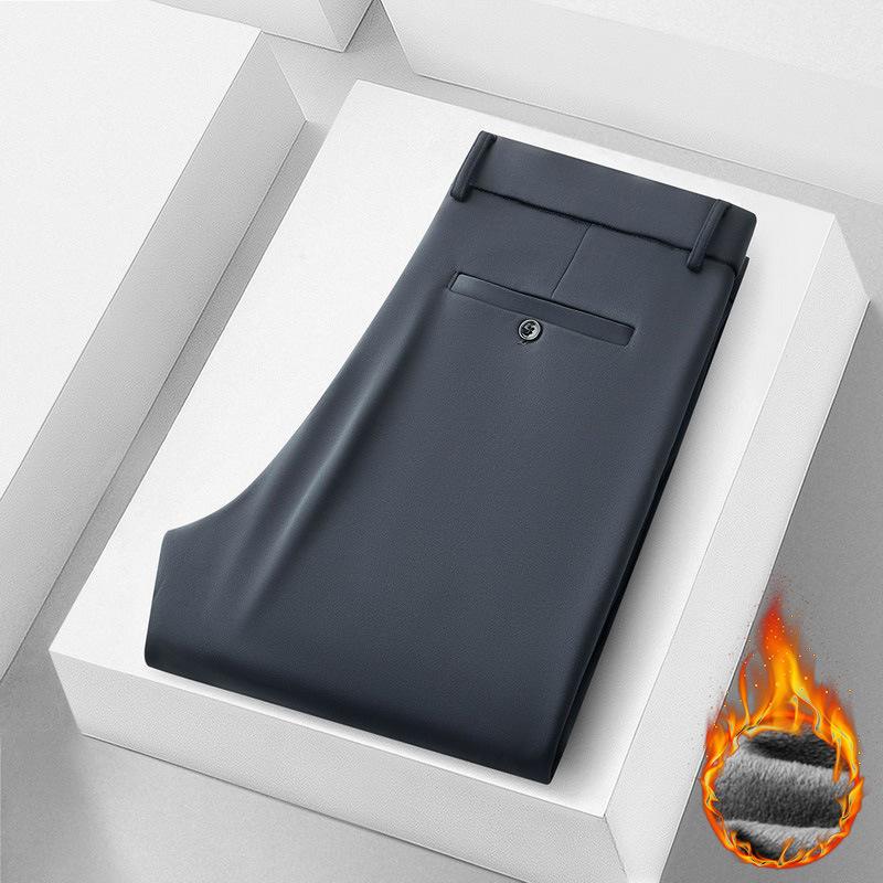 80KG-150KG Winter Warm and Velvet Thick Large Men's Casual Pants Western Pants Business Solid Color High Waist Straight Leg Pants