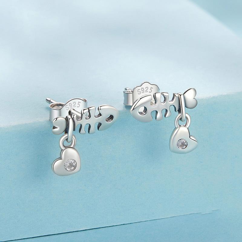 barbie Design Bone Fish Earrings, Elegant and High-end Original Ins Style Love Exquisite Gift Box #lucky S925 Silver Earrings for Women ZJYES-YS-235