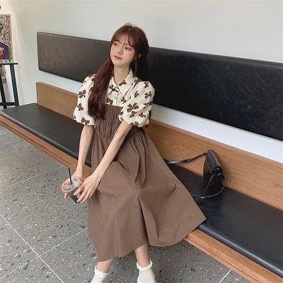 Niedliche Midi-Längen-Kleider, Frühling, Vintage-Druck, langes Kleid, Damenbekleidung, koreanischer Stil