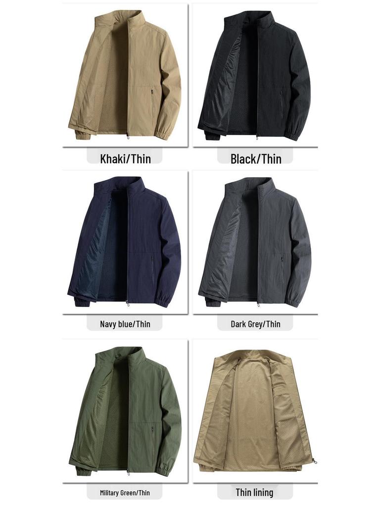 Men's Spring & Autumn Stand-Up Collar Lightweight Jacket, Loose Fit, Plus Size, Customizable Logo