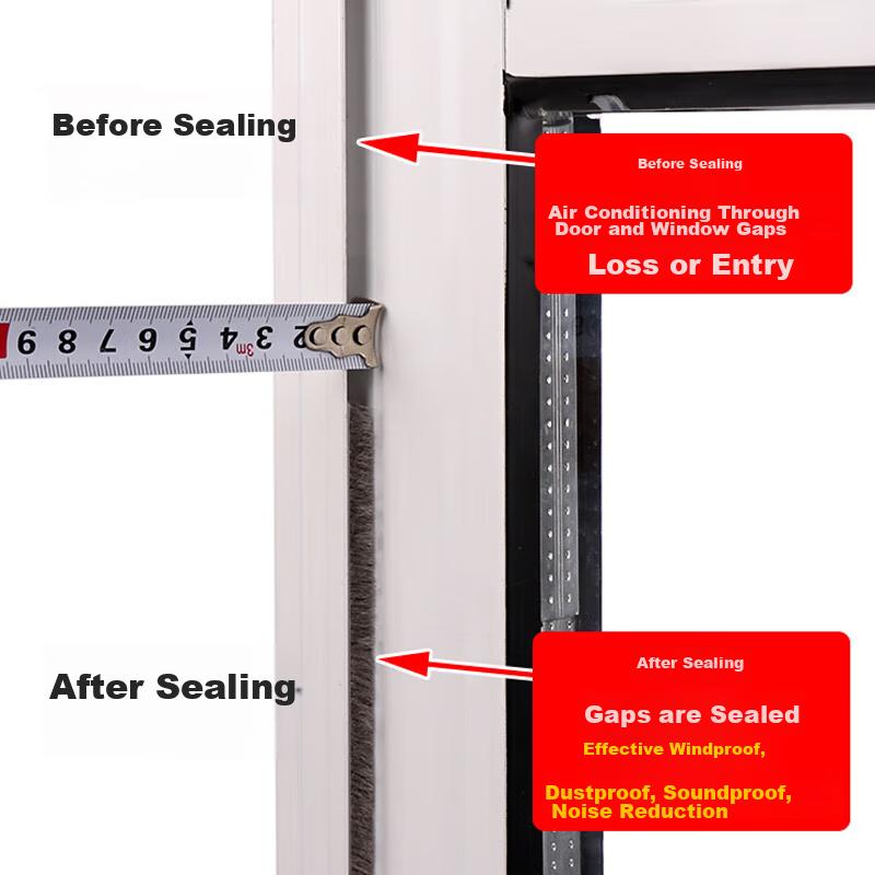 Door And Window Gap Sealing Strip, Plush Strip for Doors And Windows, Windproof, Dustproof, Warmth-Keeping, Soundproof Strip, 9*5mm*10 Meters, Gray