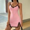 Women Nightgown V-neck Lace Trim Chemise Sleepwear Full Slip Bodycon Sleep Dress