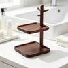 Wood Valet Tray with Key Hooks Walnut Entryway Organizer Holder Two Tier