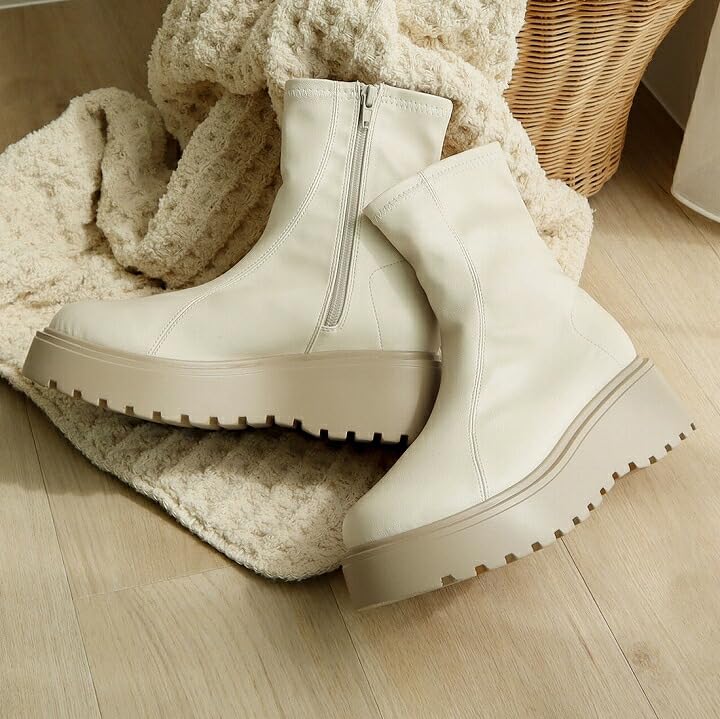 Vivian Tera X Omi Collaboration Short Boots with a Thick, Stretchy Sole, Women's, V6363AW, Dark Brown, Size S (22.0-22.5).