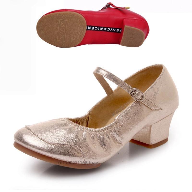 Female Dance Shoes with Soft Sole, Mid Heel, Dance Practice Shoes, Teacher's Four Season Ballroom Dance Two-point Shoes