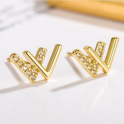 Pendientes Doble V Pendientes Pequeños Femeninos Pendientes con Letra W Femeninos Joyería de Oreja Pequeña de Moda