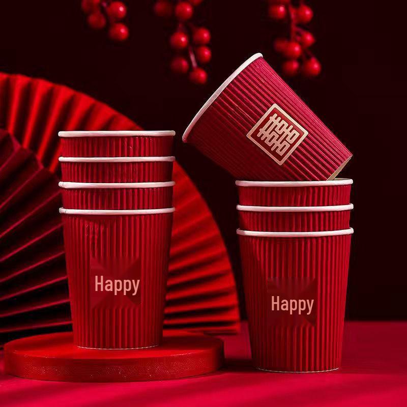 Red Double Happiness Wedding Paper Cups - Disposable and Thickened for Banquets and Tea 40 cups thickened